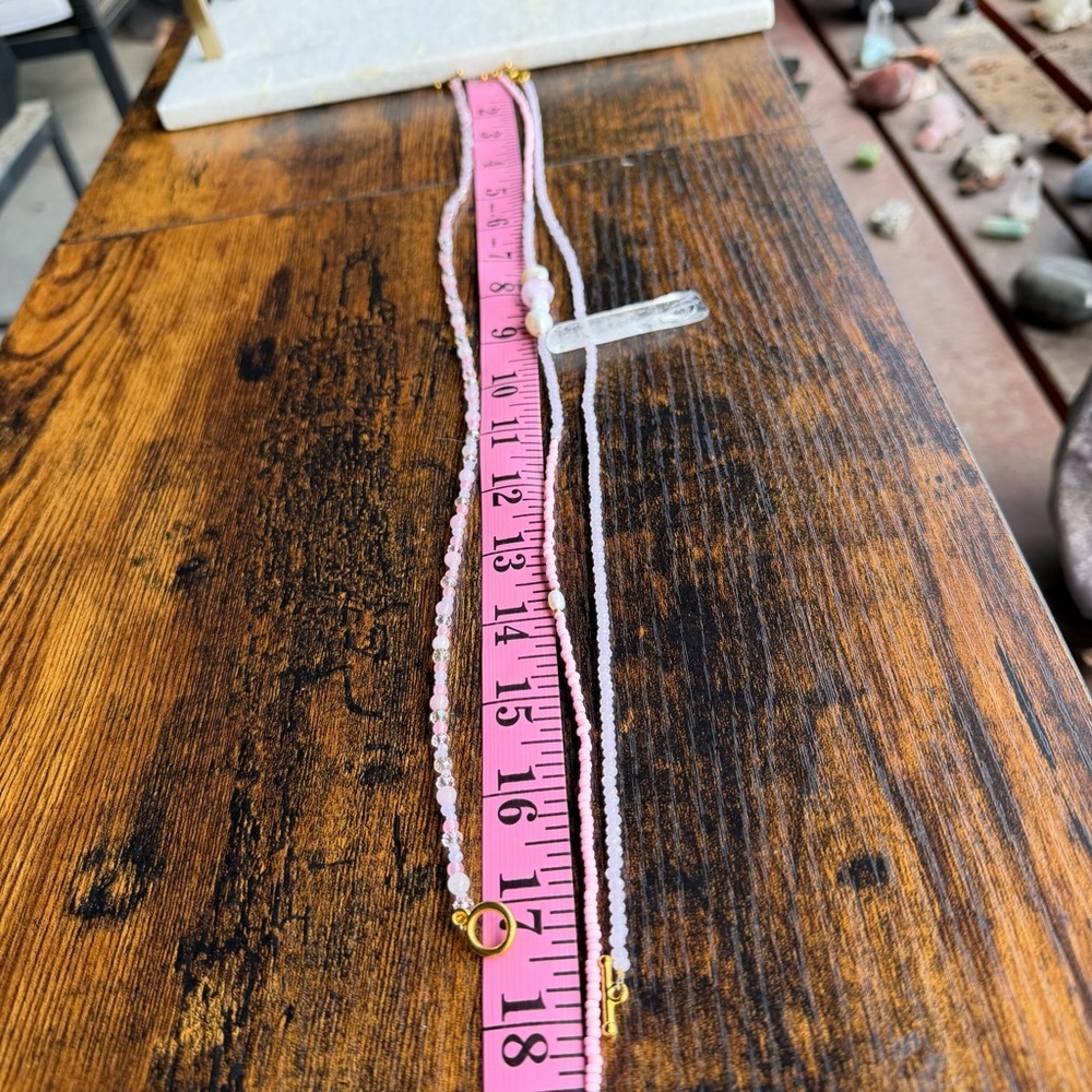 Rose Quartz, Freshwater Pearl & Clear Quartz Necklace Trio | 3 Piece Set - Picture 5 of 5